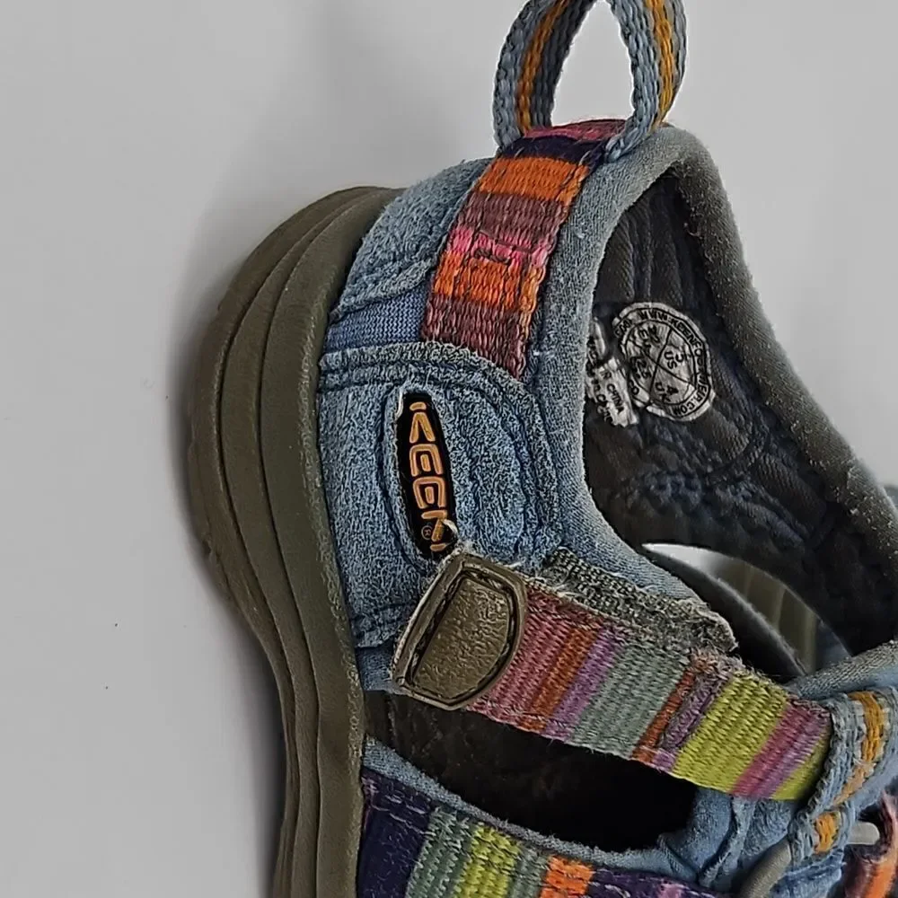 Keen Girls Outdoor Watershoes Blue/Coliful Stripes Hook&Loop Adjustable Sz 5